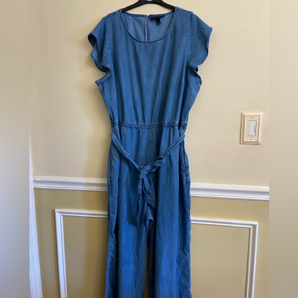 Lane Bryant Blue Denim Jumpsuit with Tie Waist
